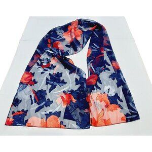 Scarf Floral Rectangle Semi Sheer Blue Pink 59" L X 13" W